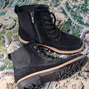 Crown Vintage Black Suede Boots with Tan Trim